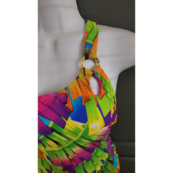 Trina Turk Polynesian Palms One-Piece Swimsuit One-Shoulder Size 6 Pre-Owned - Picture 5 of 11
